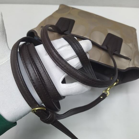 Coach Taylor Signature Light Tan Canvas Mini Tote Cross Body Bag Style# F28641 - Picture 6 of 16